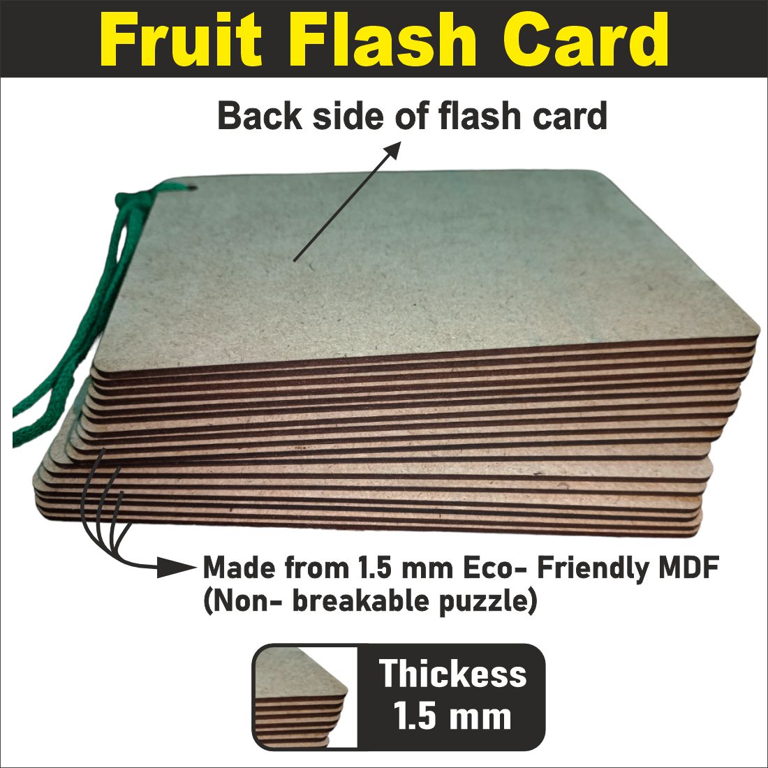 Wooden (MDF) Fruits  Learning Flash card with lacing thread.