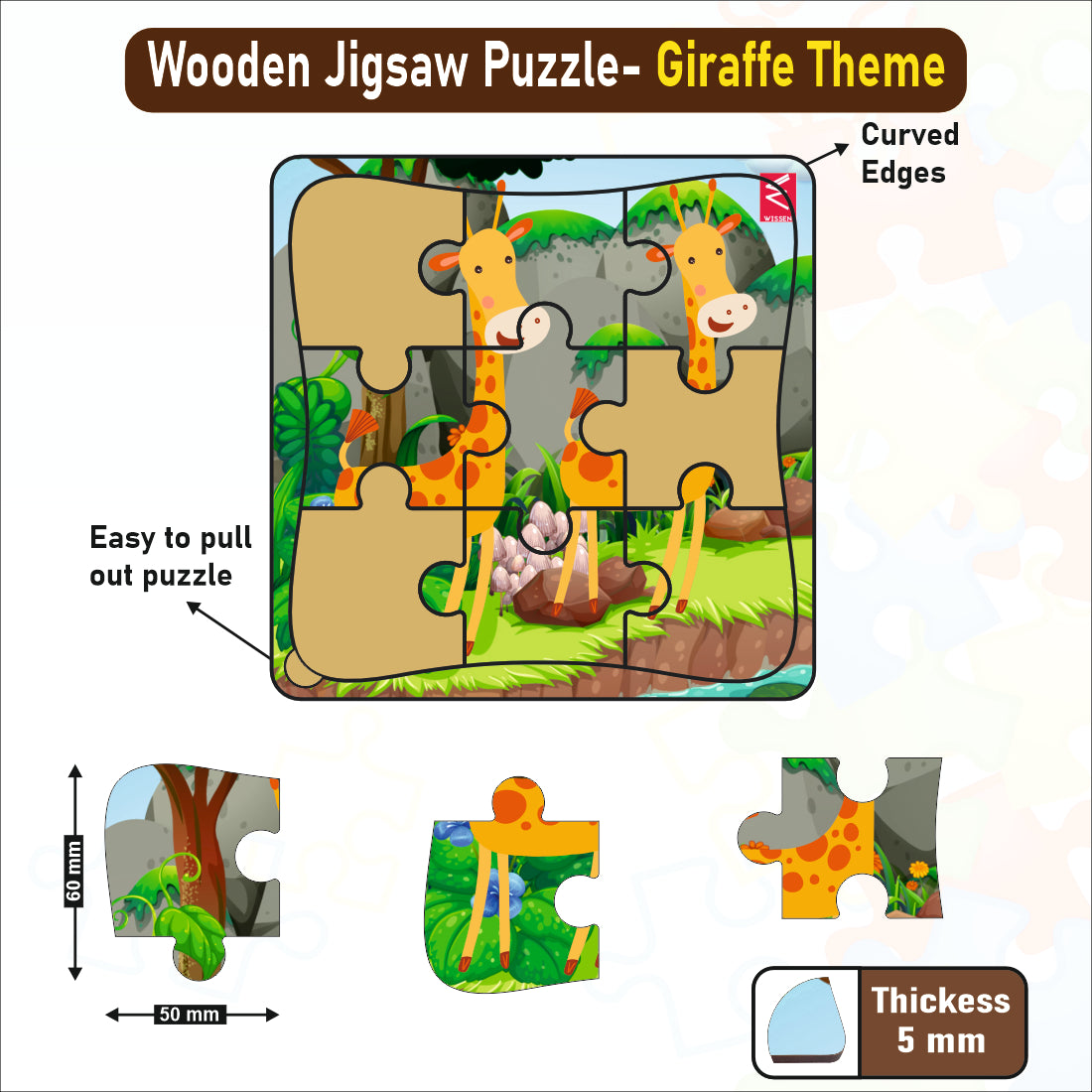 Wooden jigsaw Puzzle- 6*6 inch Giraffe Theme