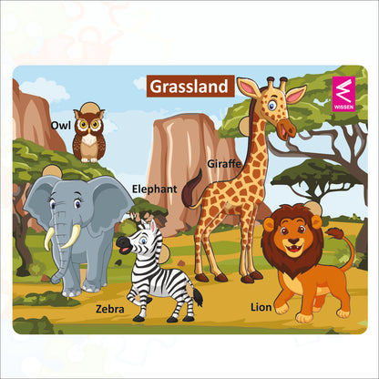 Wooden Grassland Habitat Learning Puzzle board game for kids