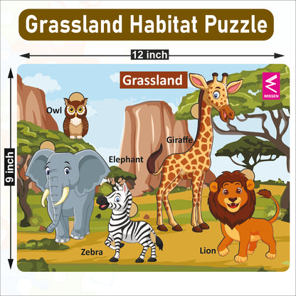 Wooden Grassland Habitat Learning Puzzle board game for kids