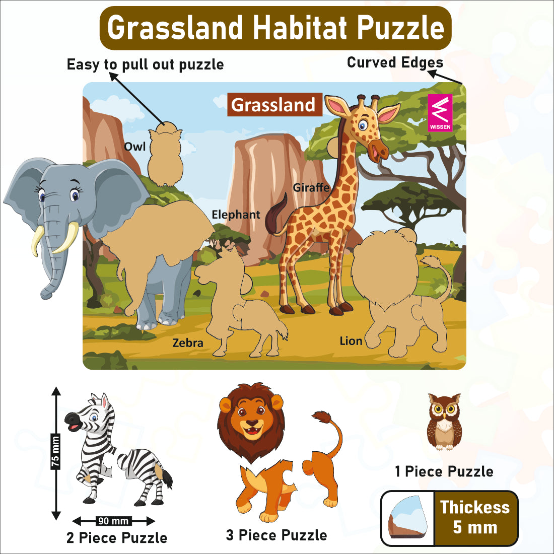 Wooden Grassland Habitat Learning Puzzle board game for kids