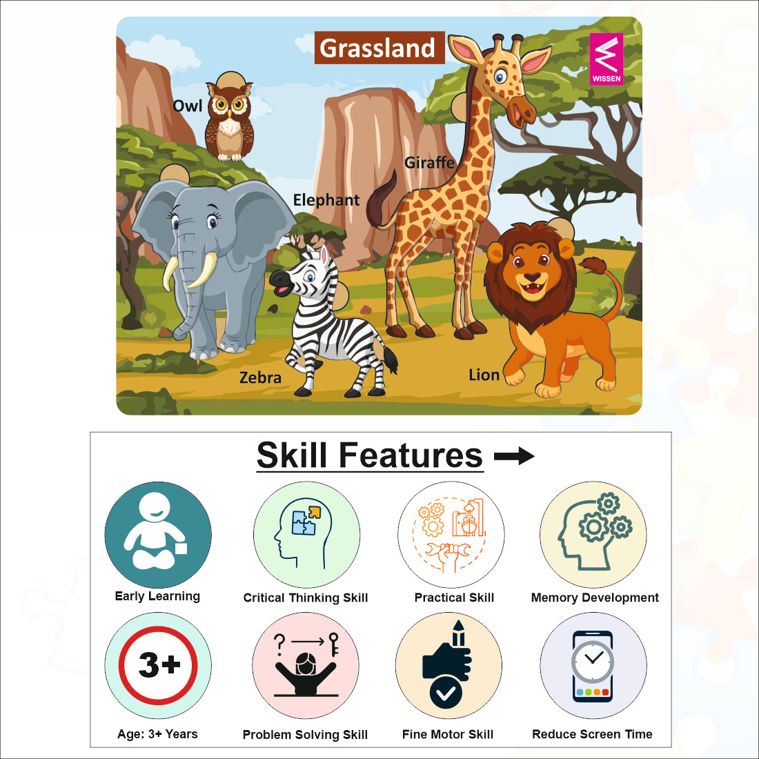 Wooden Grassland Habitat Learning Puzzle board game for kids