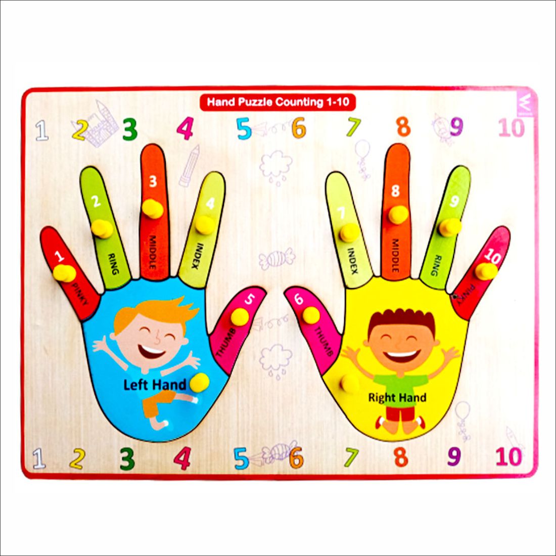 Wooden Hand  Counting Peg Board Puzzle- 12*9 inch