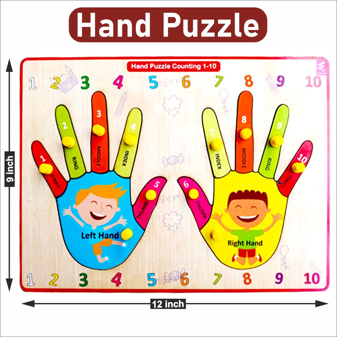 Wooden Hand  Counting Peg Board Puzzle- 12*9 inch