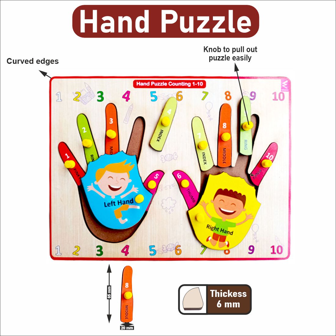 Wooden Hand  Counting Peg Board Puzzle- 12*9 inch