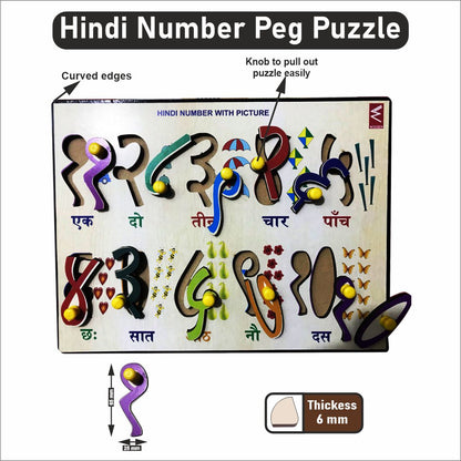 Wooden Hindi Numbers Peg Board Puzzle- 12*9 inch