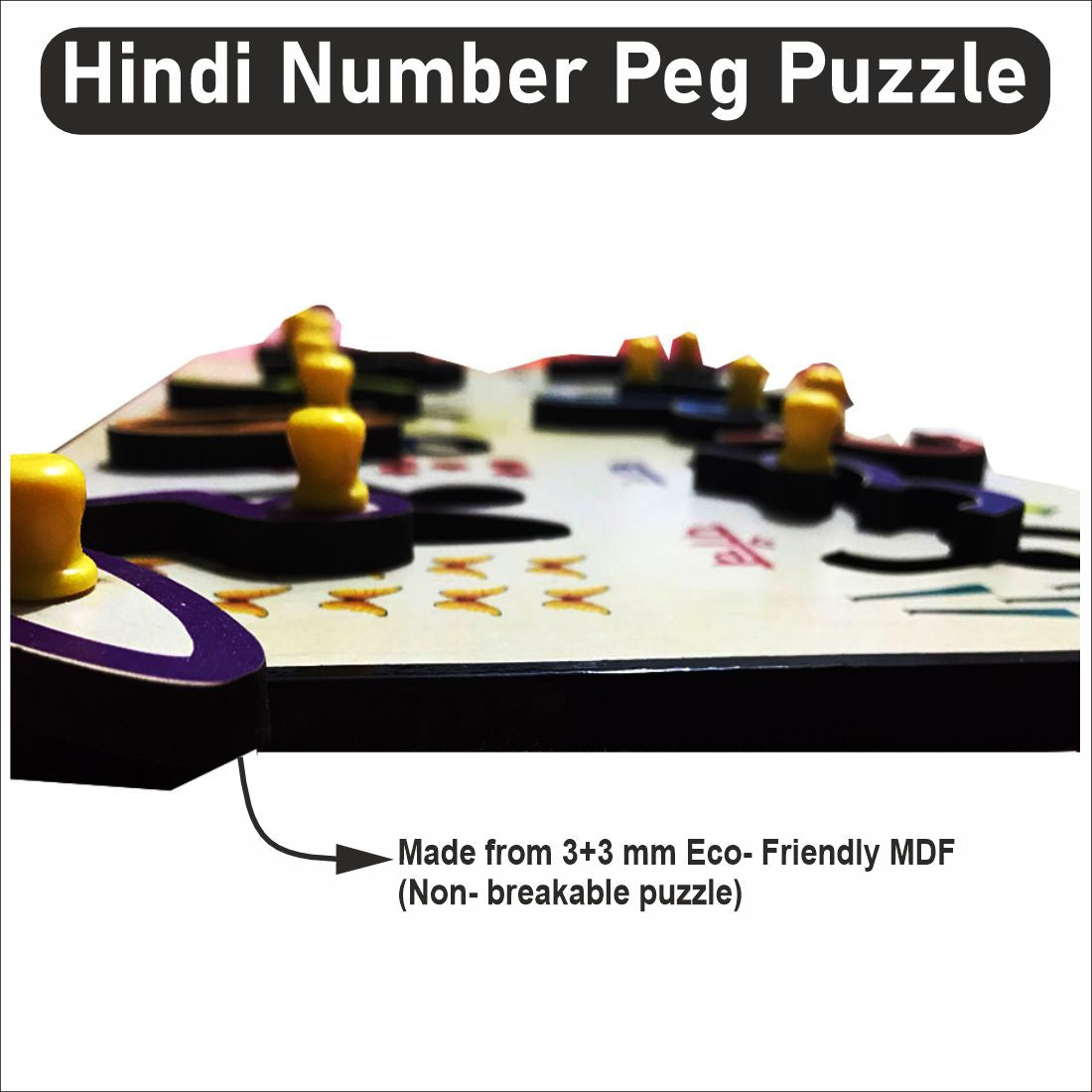 Wooden Hindi Numbers Peg Board Puzzle- 12*9 inch