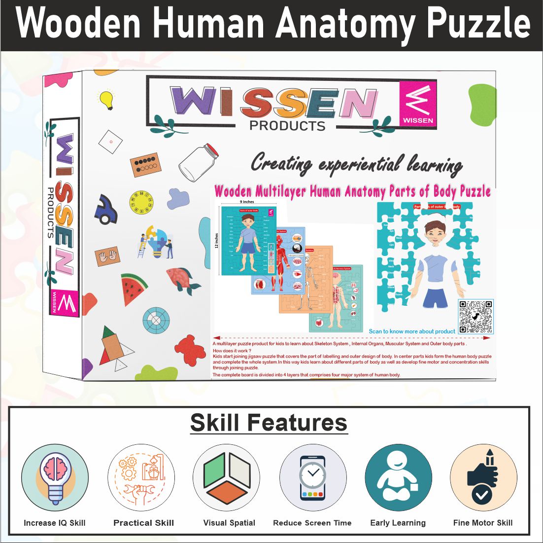 Wooden Multilayer Human Anatomy Puzzle For kids- 12*9 inch