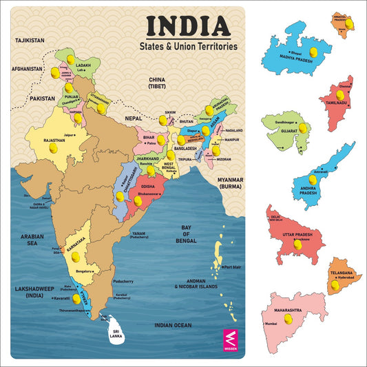 Wooden India Map Peg Board Puzzle