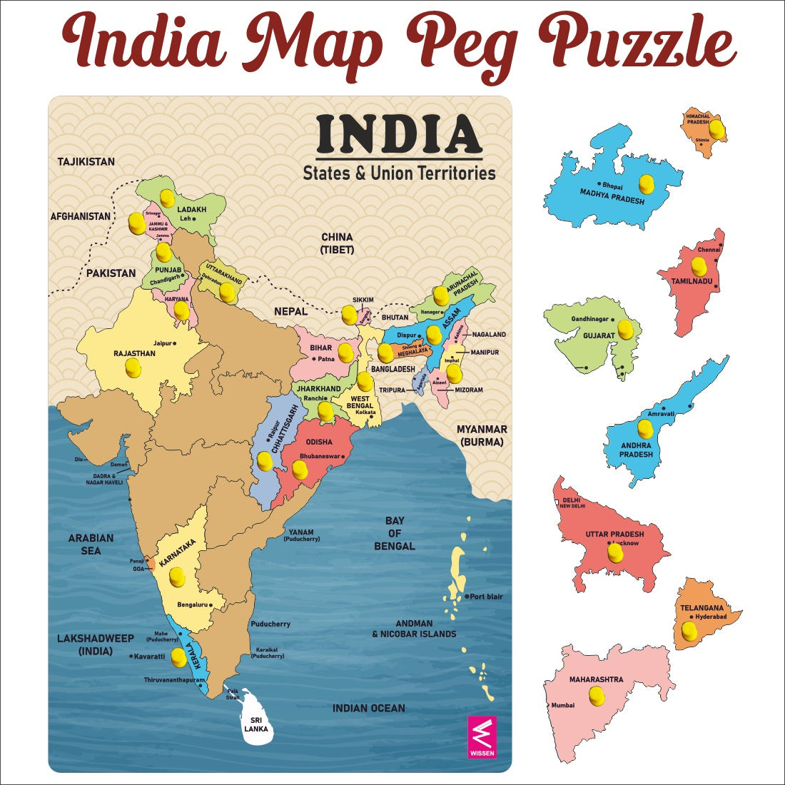 Wooden India Map Peg Board Puzzle