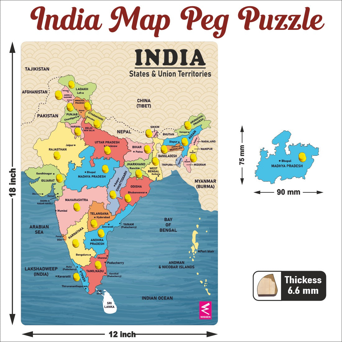 Wooden India Map Peg Board Puzzle