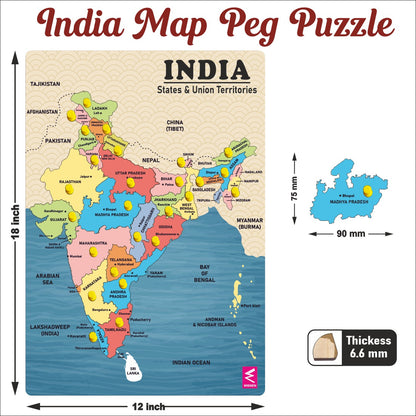 Wooden India Map Peg Board Puzzle