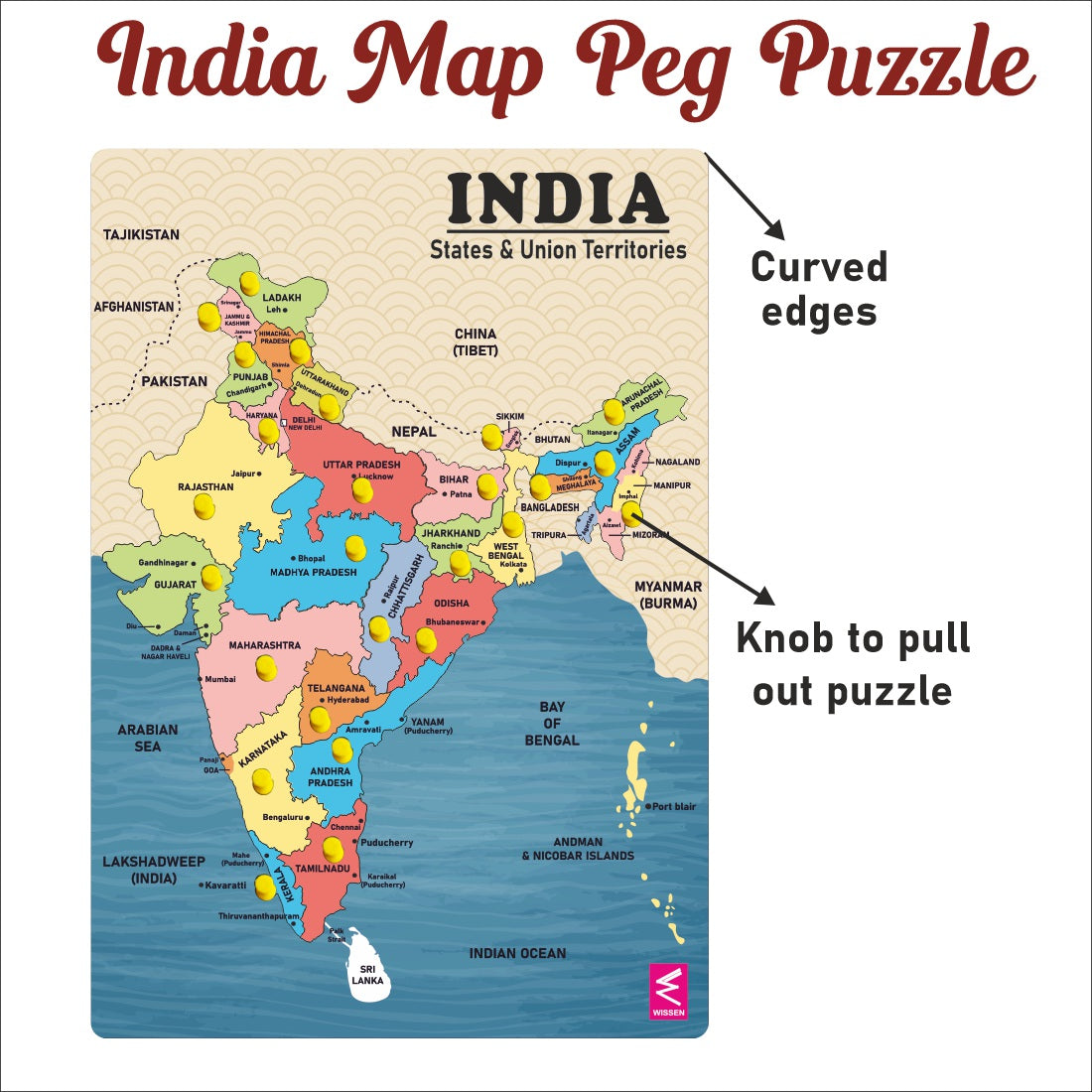 Wooden India Map Peg Board Puzzle