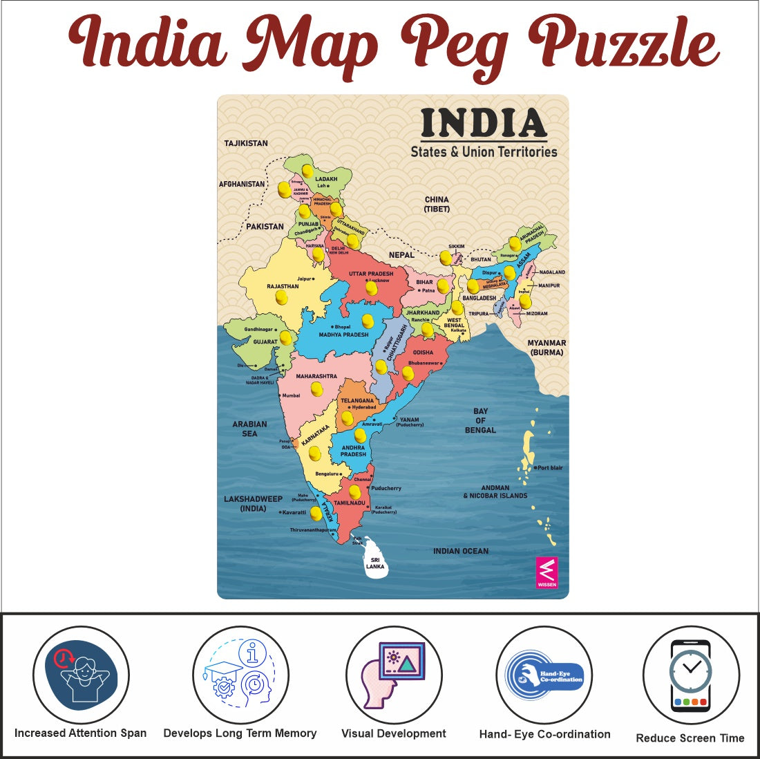 Wooden India Map Peg Board Puzzle