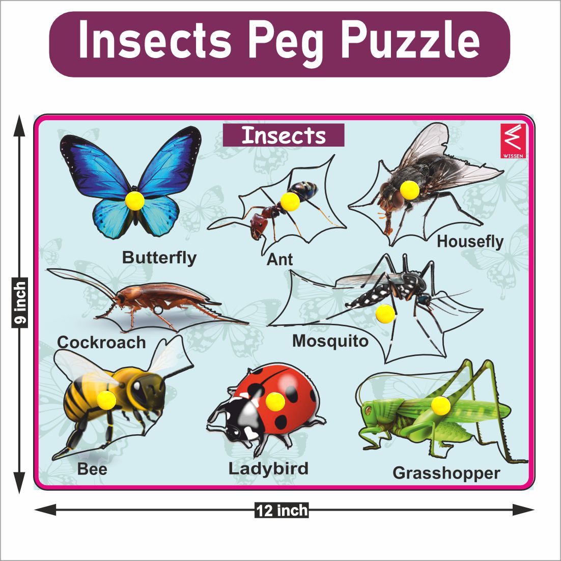 Wooden Insects Peg Board Puzzle- 12*9 inch