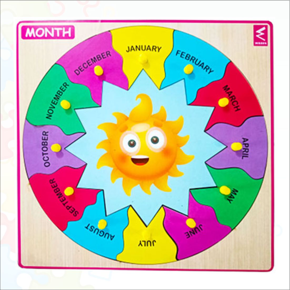 Wooden Months Peg Board Puzzle- 12*12 inch