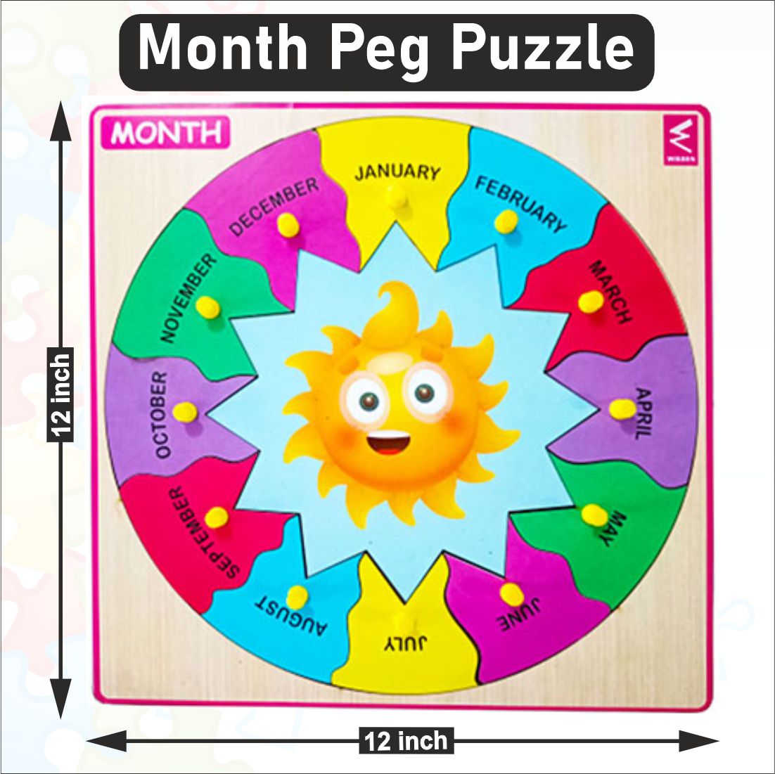 Wooden Days in a week peg board puzzle-  12*12 inch