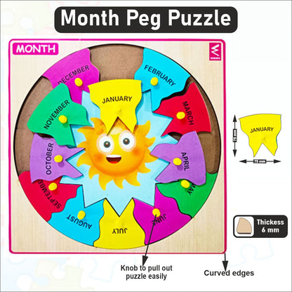 Wooden Months Peg Board Puzzle- 12*12 inch