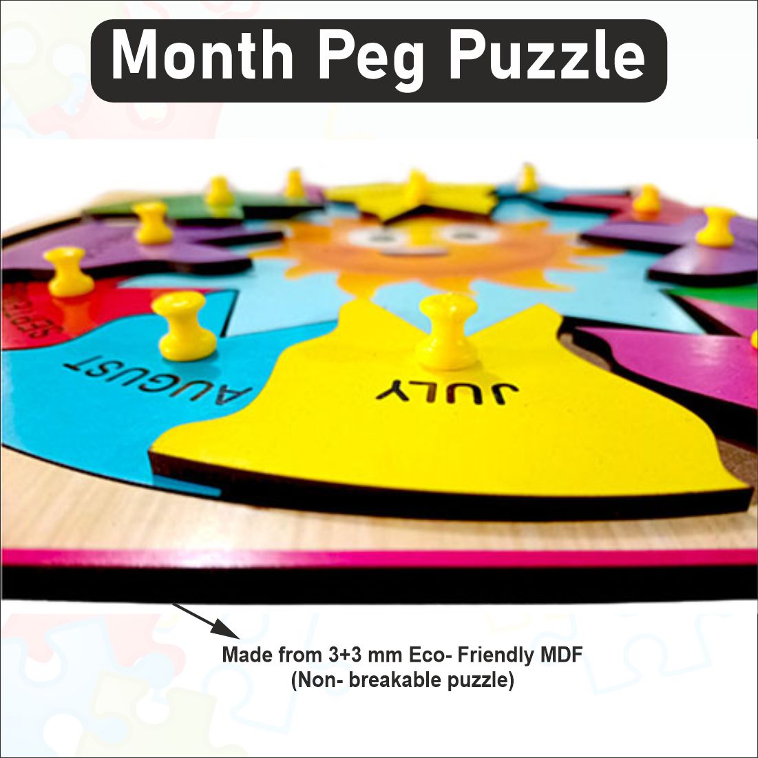 Wooden Days in a week peg board puzzle-  12*12 inch