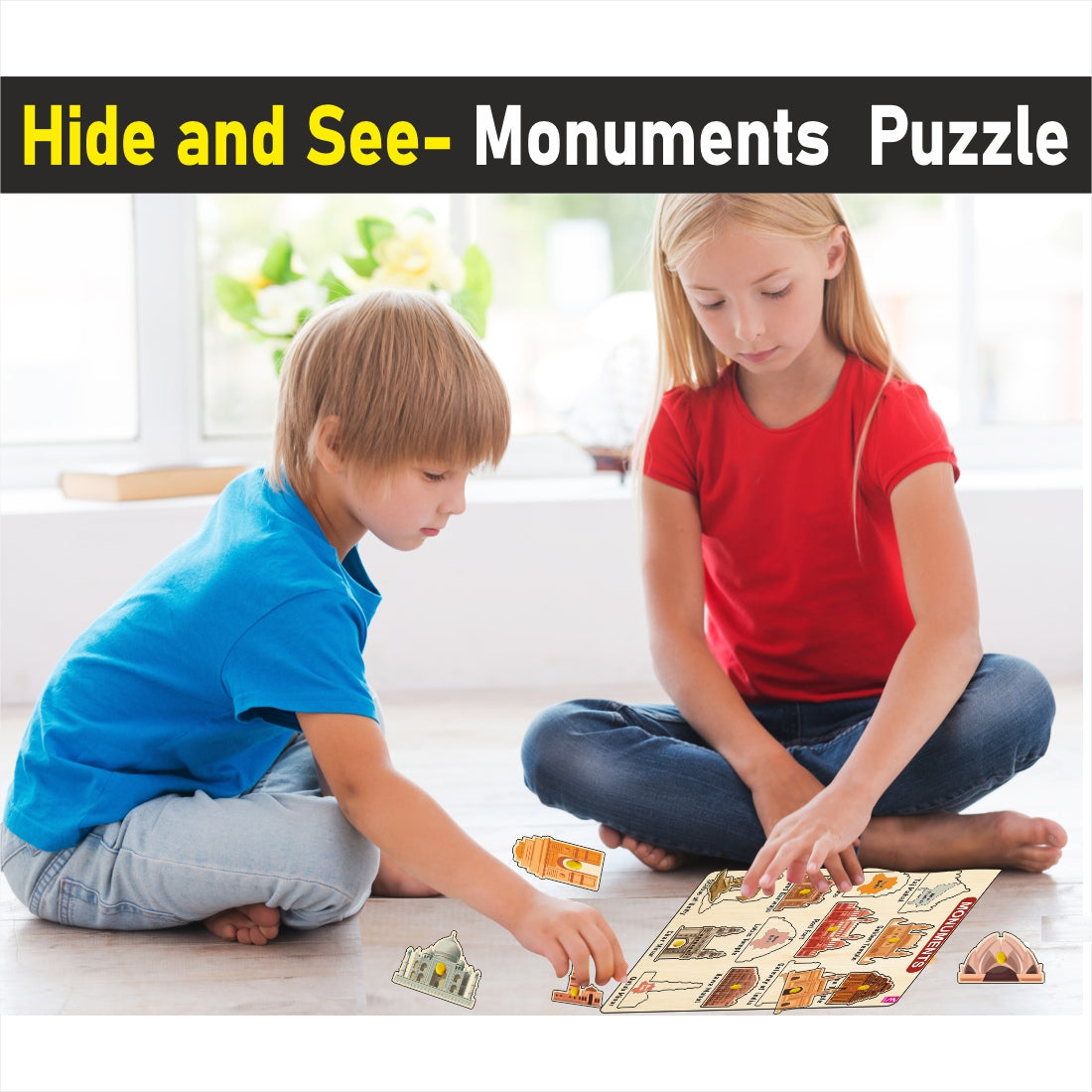 WISSEN Wooden Hide and See Monuments and State Match peg board Puzzle