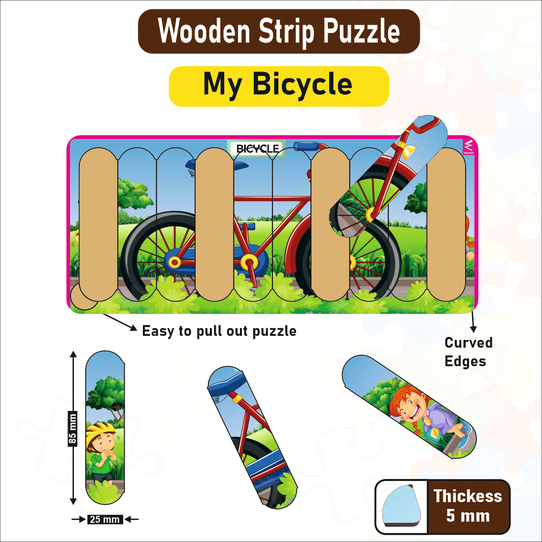 Wooden Strip Puzzle -My bicycle Design  -9*4 inch