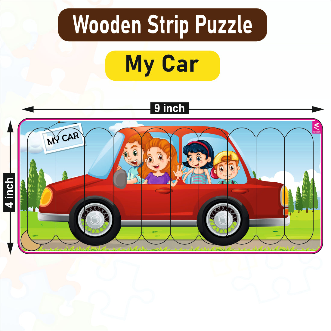 Wooden Strip Puzzle -My Car Design  -9*4 inch