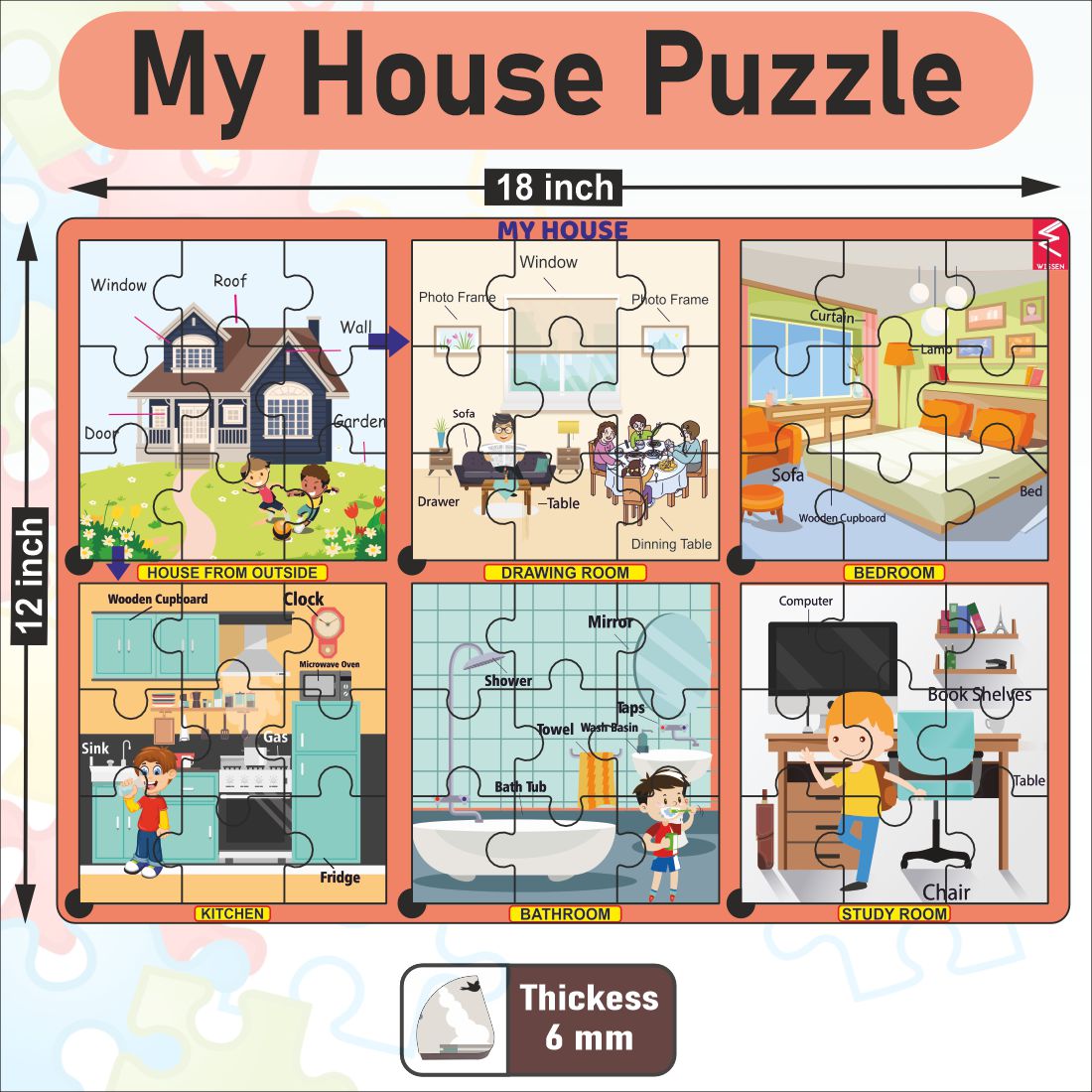 Wooden My House Big size Jigsaw Puzzle- 12*18 inch