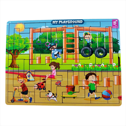 My Playground Theme Wooden Geometric Puzzle for Kids- Size-12*9 inch