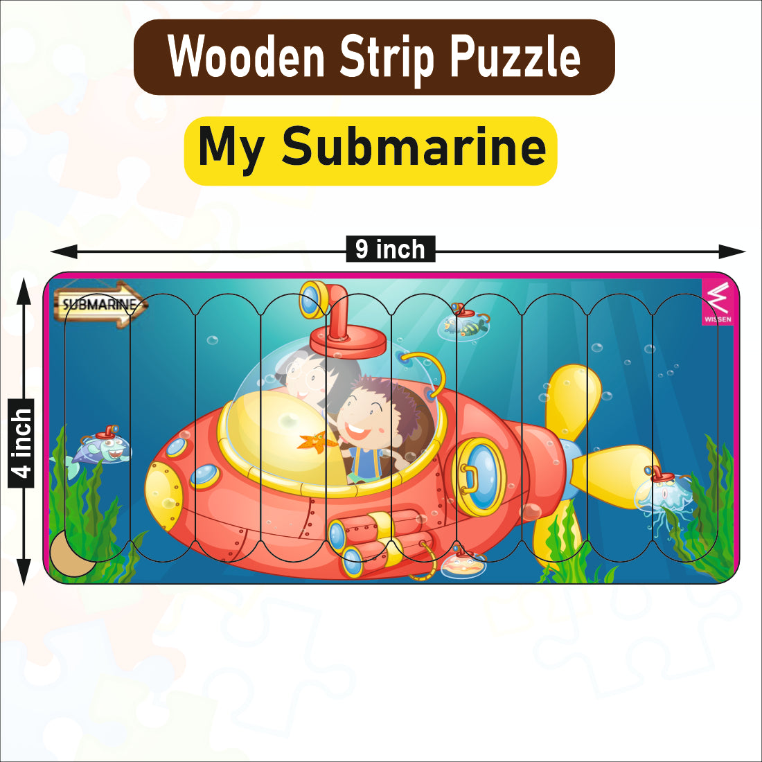 Wooden Strip Puzzle -My Submarine Design  -9*4 inch