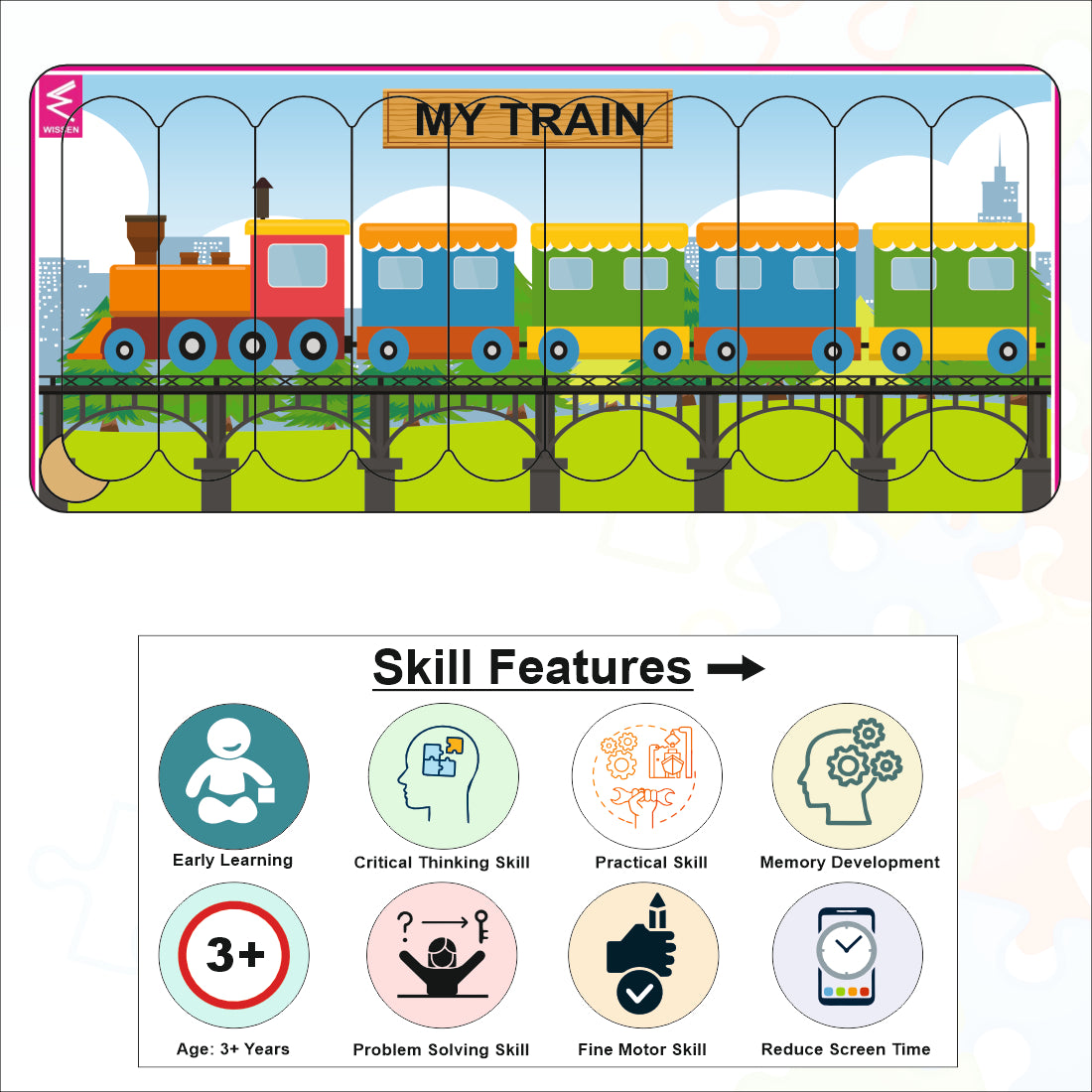 Wooden Strip Puzzle -My Train Design  -9*4 inch