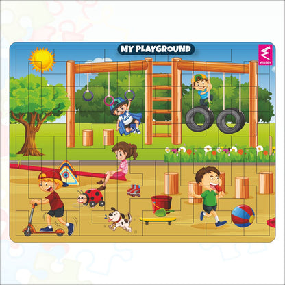 My Playground Theme Wooden Geometric Puzzle for Kids- Size-12*9 inch