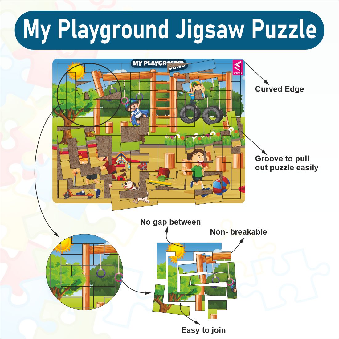 My Playground Theme Wooden Geometric Puzzle for Kids- Size-12*9 inch