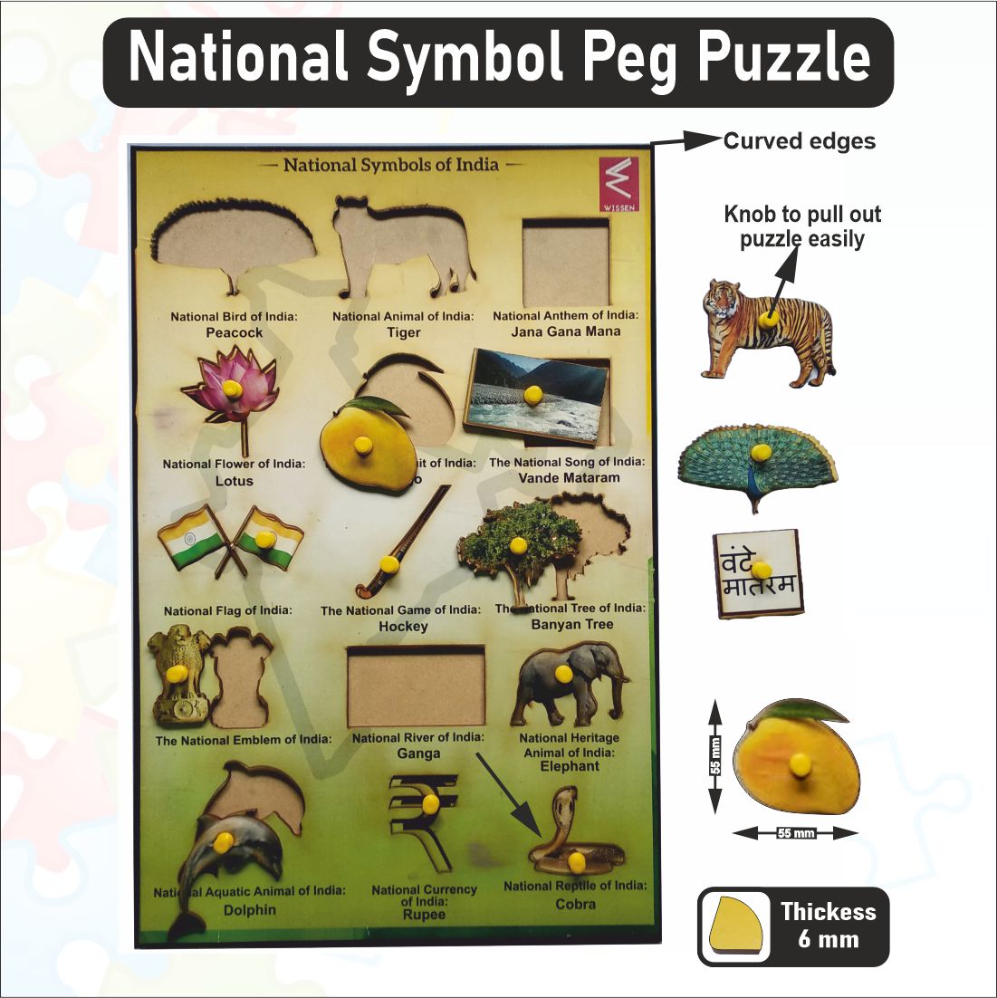 Wooden National Symbols Peg Board Puzzle- 12*18 inch