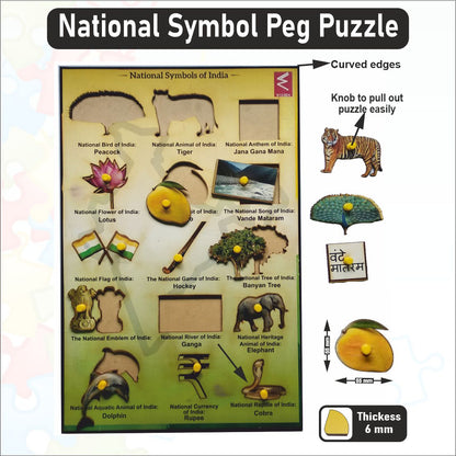 Wooden National Symbols Peg Board Puzzle- 12*18 inch