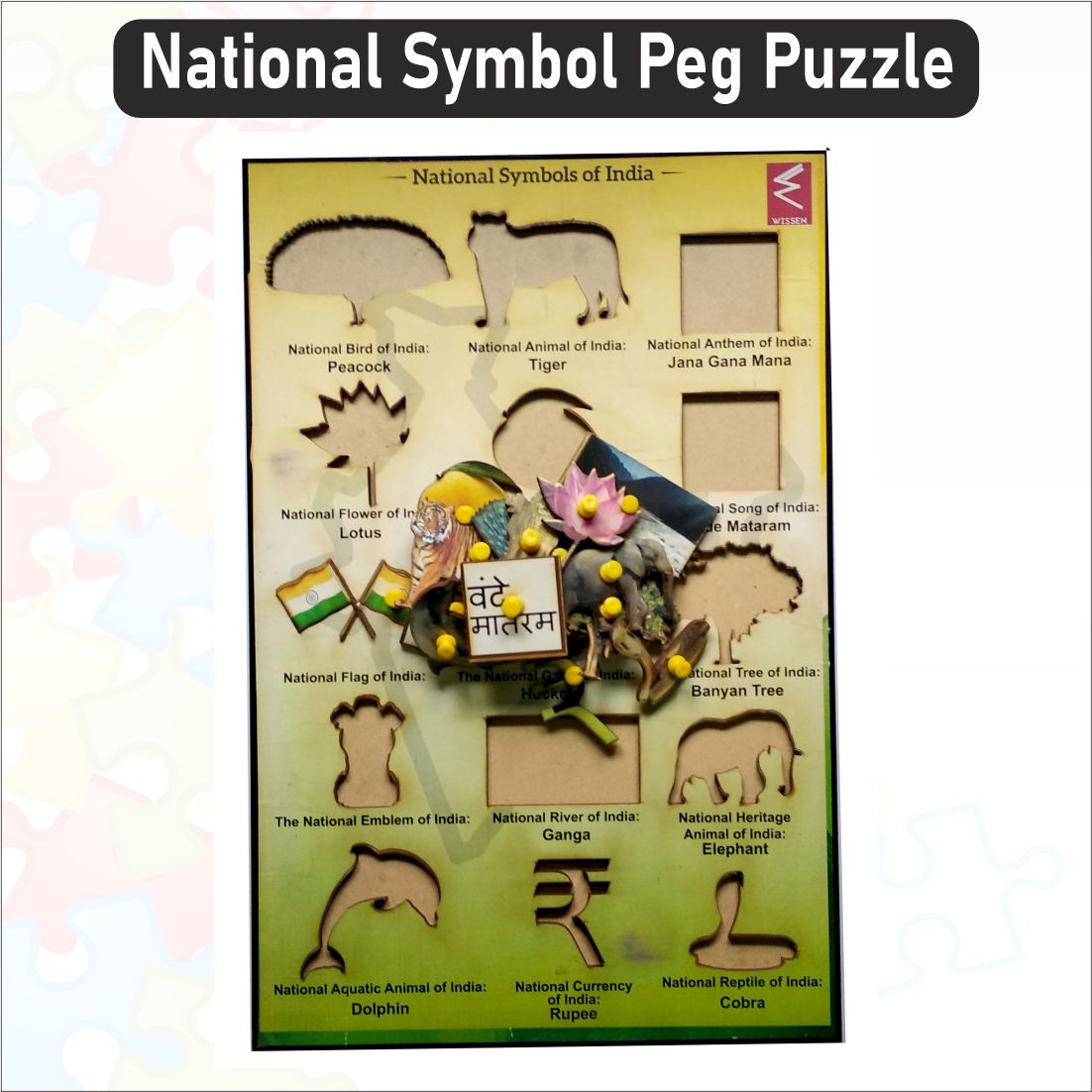 Wooden National Symbols Peg Board Puzzle- 12*18 inch