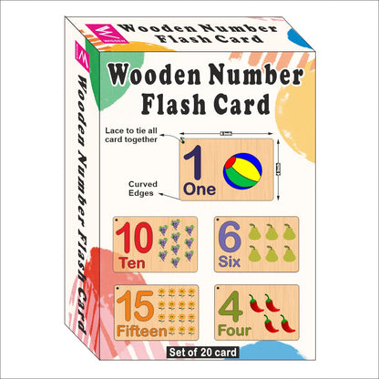 Wooden (MDF) Numbers 1-20 Learning Flash card with lacing thread.