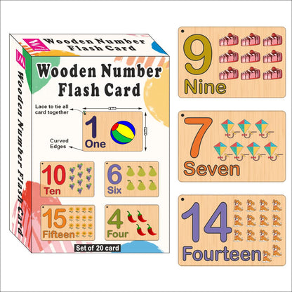 Wooden (MDF) Numbers 1-20 Learning Flash card with lacing thread.