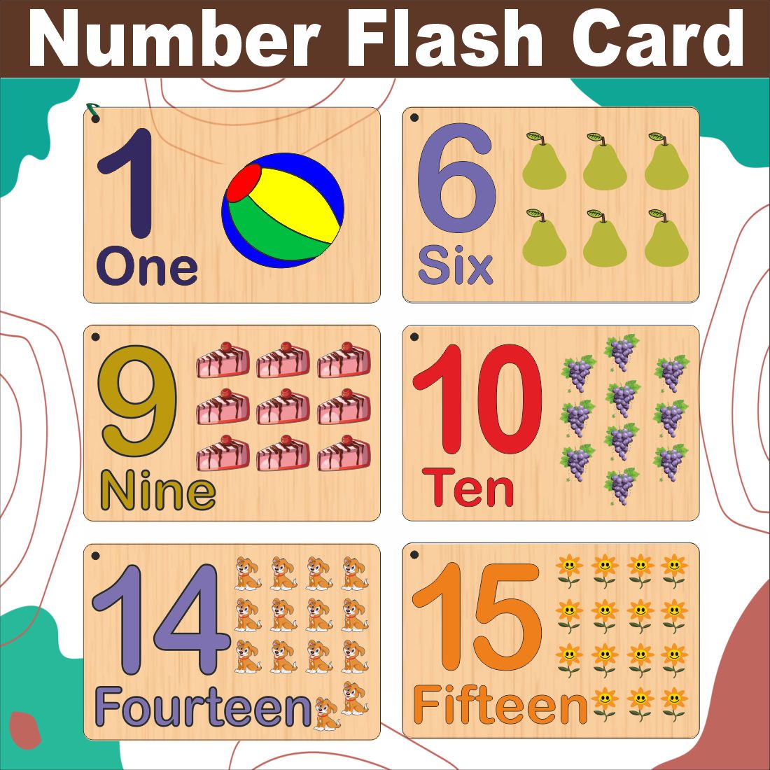 Wooden (MDF) Numbers 1-20 Learning Flash card with lacing thread.