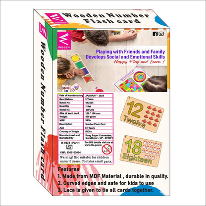 Wooden (MDF) Numbers 1-20 Learning Flash card with lacing thread.