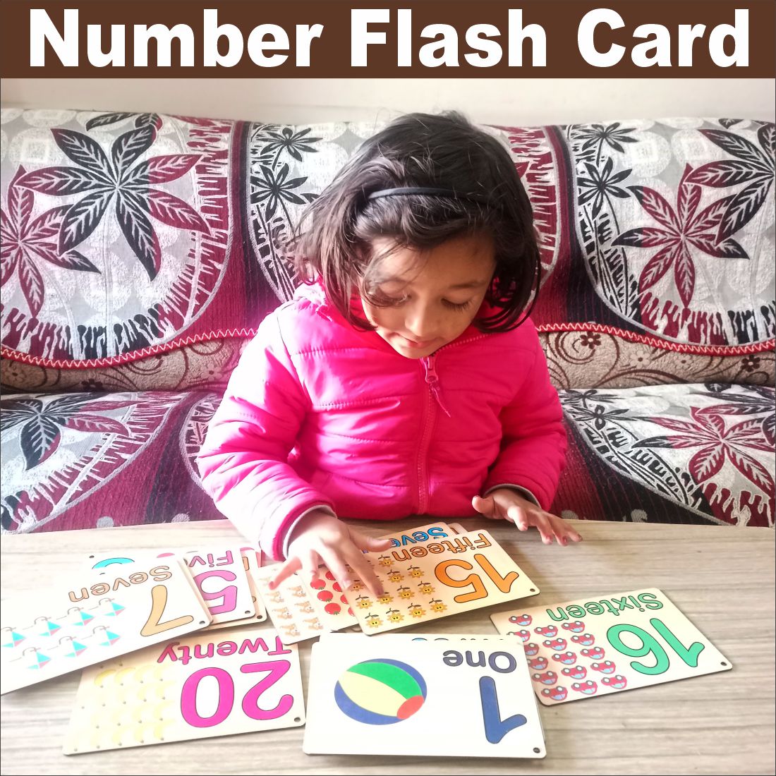 Wooden (MDF) Numbers 1-20 Learning Flash card with lacing thread.