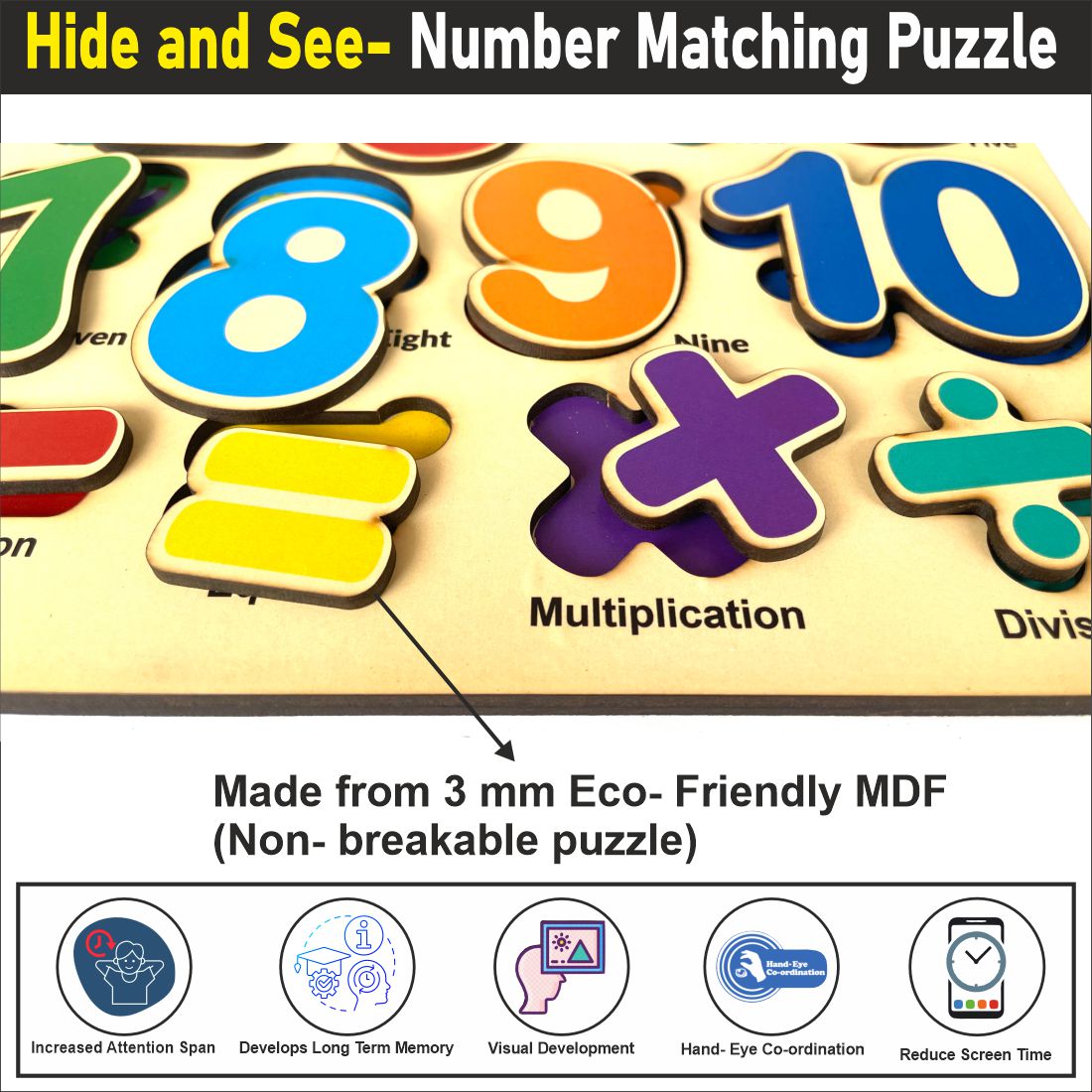 Wooden Hide and See Number 1-10 Counting Puzzle