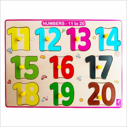 Wooden Hide and See Numbers 11-20 Peg Board Puzzle- 12*9 inch