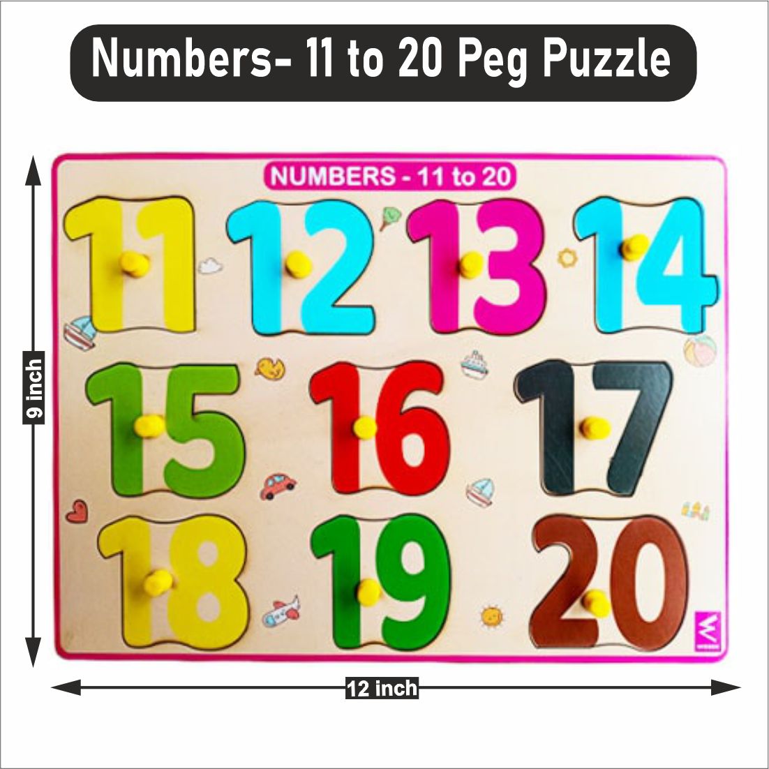 Wooden Hide and See Numbers 11-20 Peg Board Puzzle- 12*9 inch