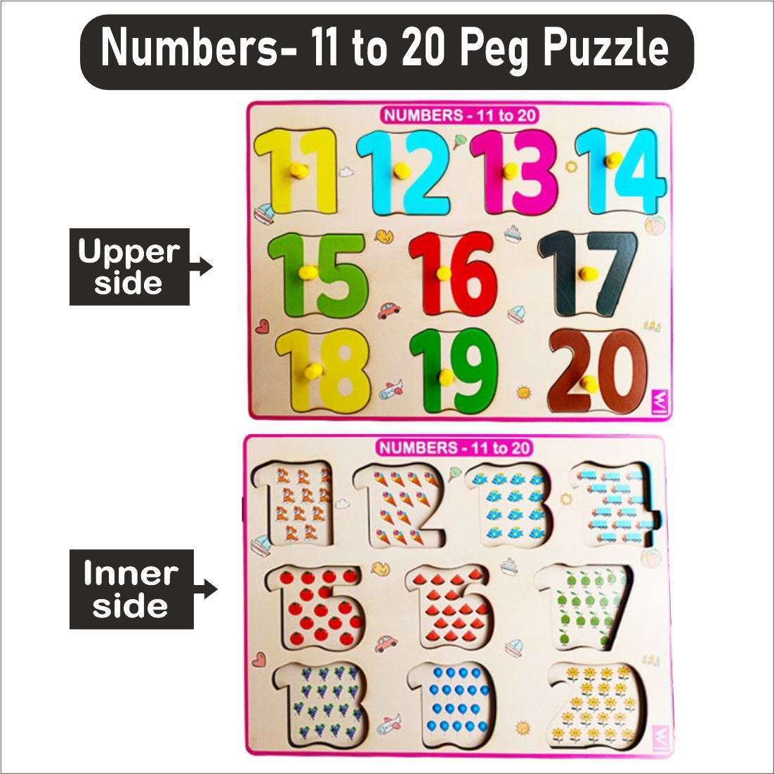 Wooden Hide and See Numbers 11-20 Peg Board Puzzle- 12*9 inch