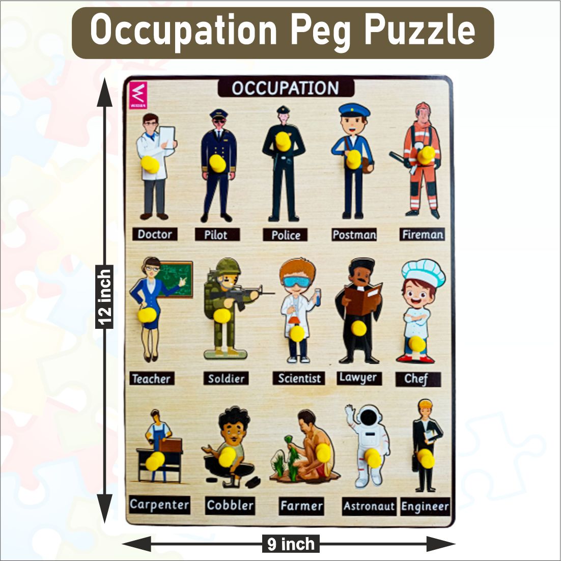 Wooden Occupation peg board puzzle- 12*9 inch