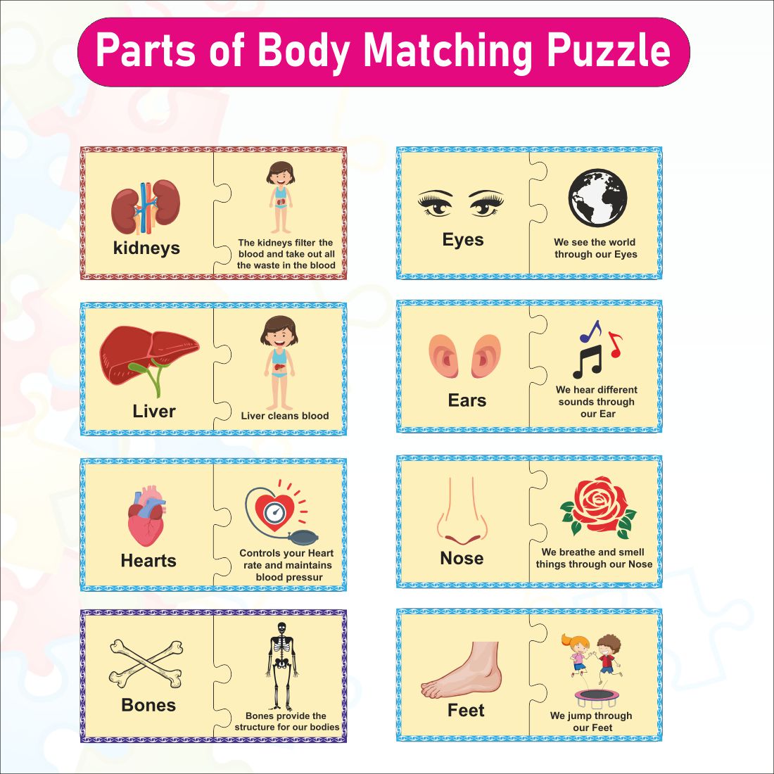 Wooden Parts of Body Self Correcting Matching Puzzle for kids