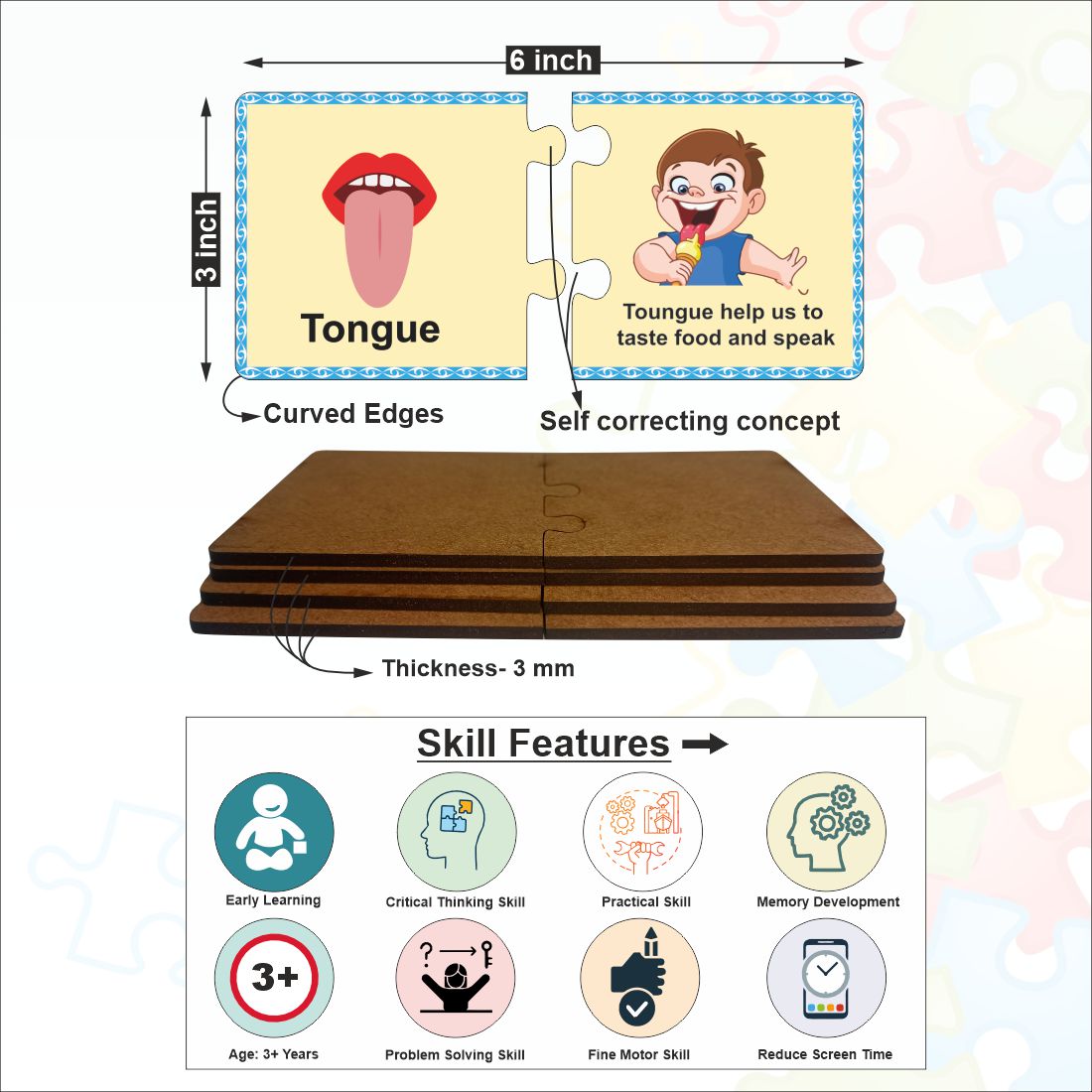 Wooden Parts of Body Self Correcting Matching Puzzle for kids