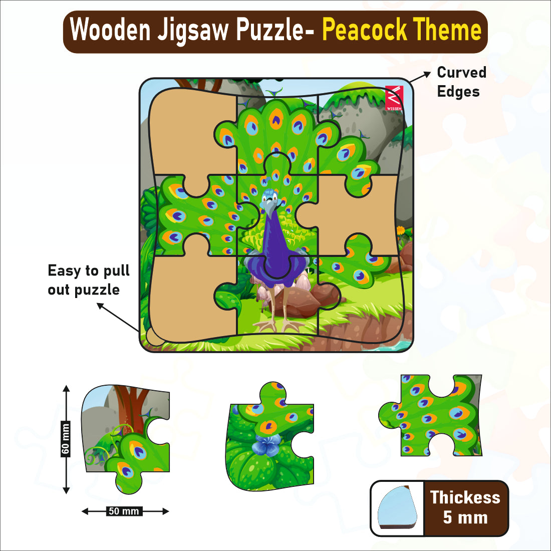 Wooden jigsaw Puzzle- 6*6 inch Peacock Theme