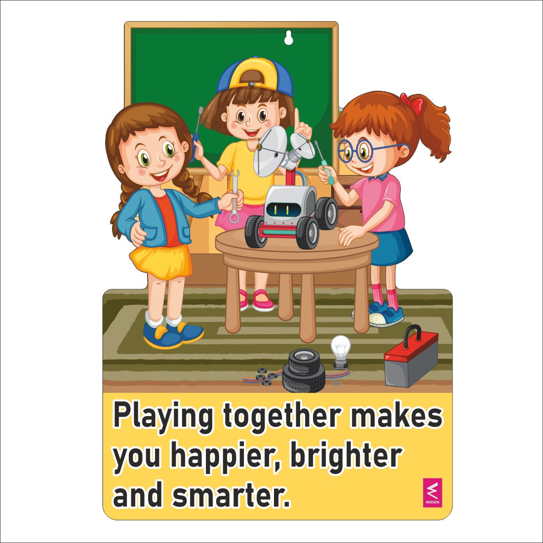 Wooden(MDF) Wall Decor Cutout for kids- Playing together makes you happier -Learning through Fun design - 12*18 inch