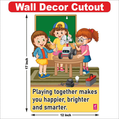 Wooden(MDF) Wall Decor Cutout for kids- Playing together makes you happier -Learning through Fun design - 12*18 inch